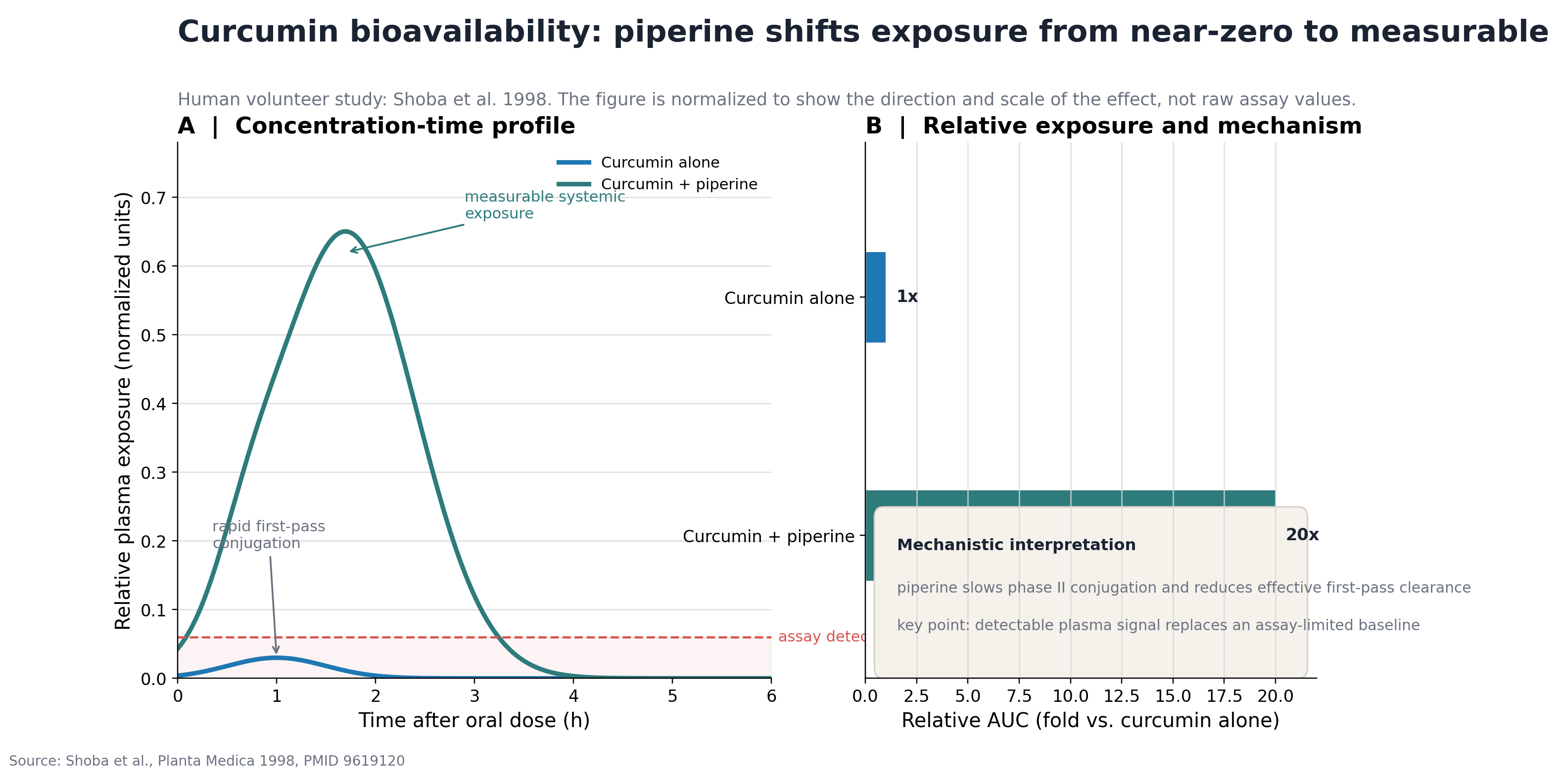 Curcumin concentration-time profile and relative exposure comparison with piperine co-administration